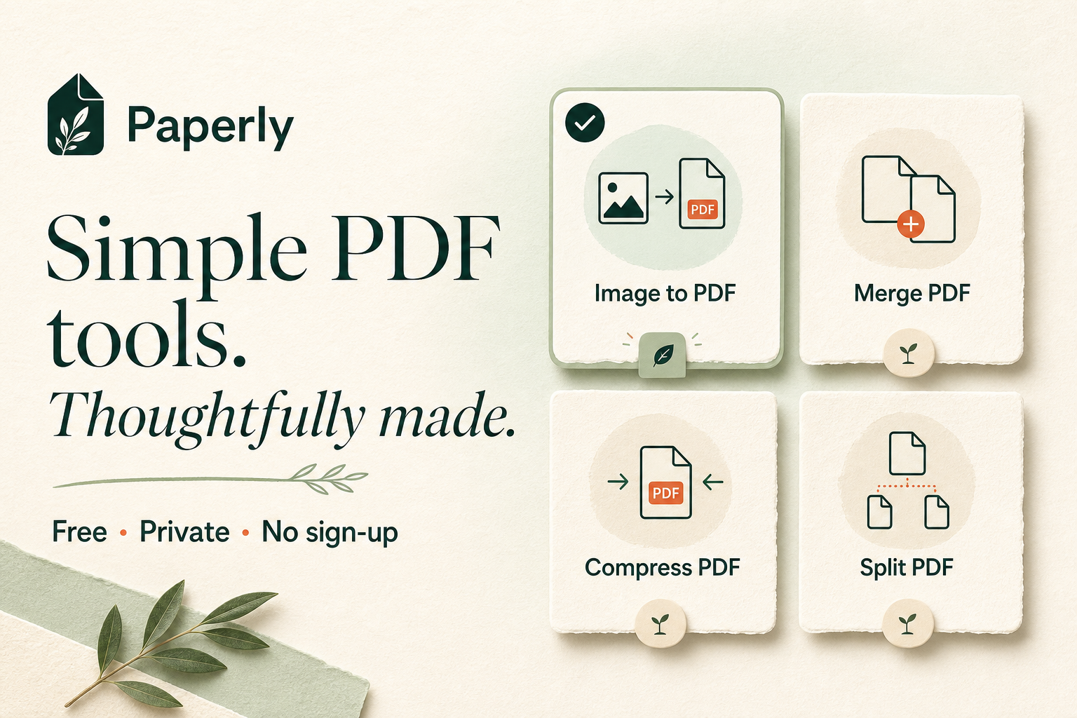 Paperly split pdf tools shown in a clean green and cream editorial design